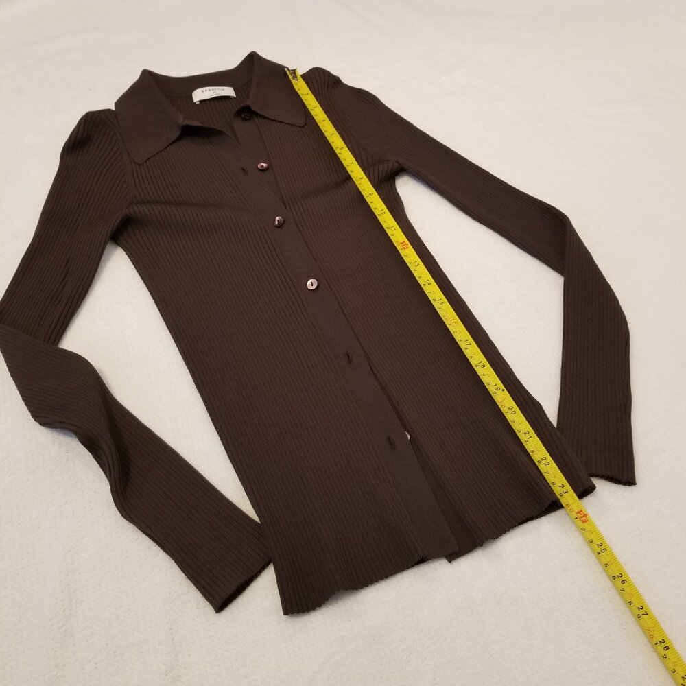 Babaton Chocolate Brown Ribbed Button-Down Top - Picture 12 of 13
